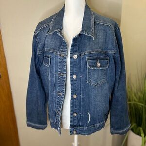 Lee Medium Wash Denim Jacket | Classic Button Front Jean Jacket distress 2x